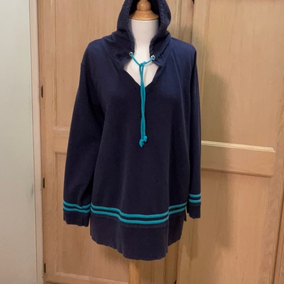 Navy & Teal pull over hoodie - Picture 4 of 6